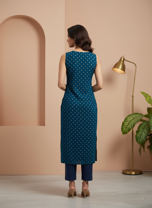 Navy Blue Sleeveless Kurti for Women – Stylish Casual & Office Wear