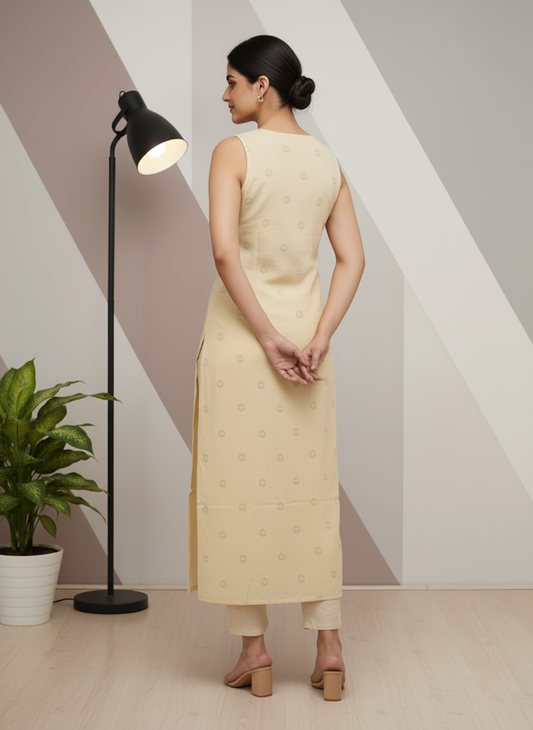 Light Yellow Sleeveless Kurti for Women – Stylish Casual & Office Wear
