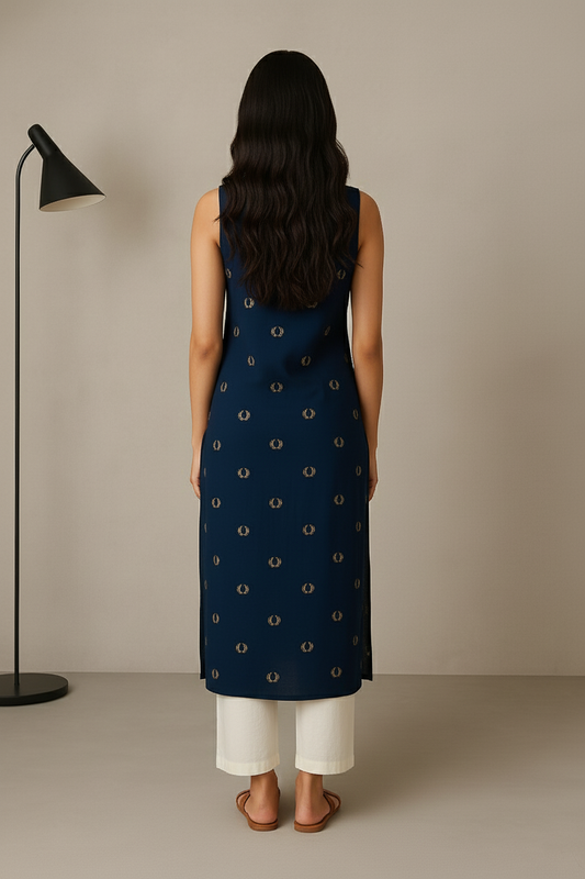 Navy Blue Sleeveless Kurti for Women – Stylish Casual & Office Wear