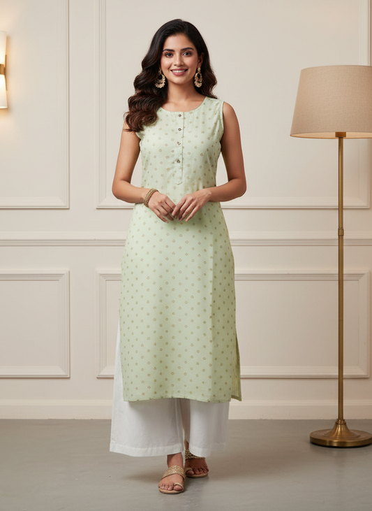 Light Green Sleeveless Kurti for Women – Elegant Summer Wear