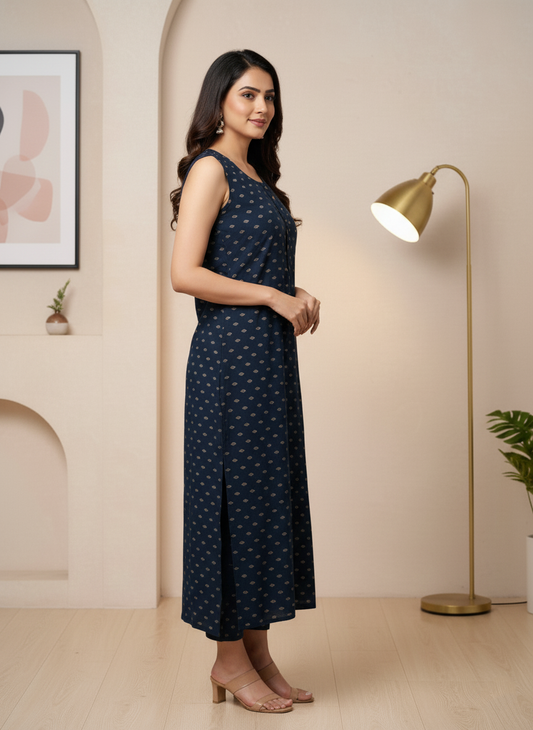 Navy Blue Sleeveless Kurti for Women – Stylish Casual & Office Wear