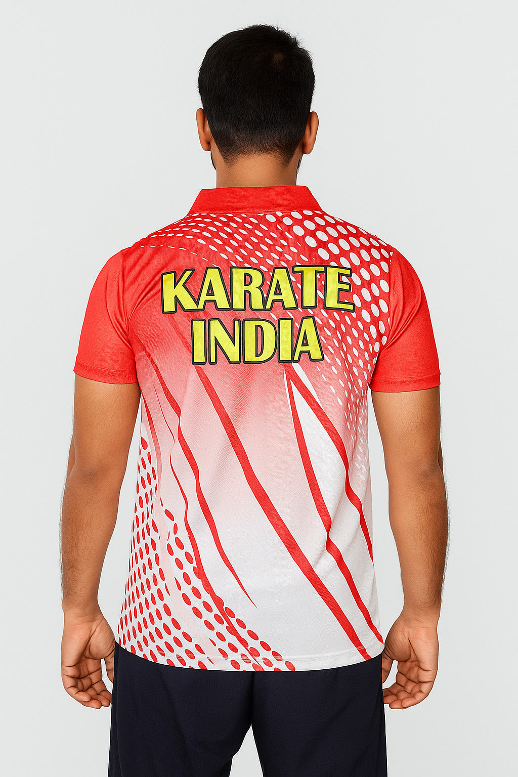 Unisex Karate Sports Polo T-Shirt – WKF Red & White Printed Jersey for Training & Gym