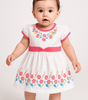 Baby Girl Cotton Frock – White Floral Print with Pink Border