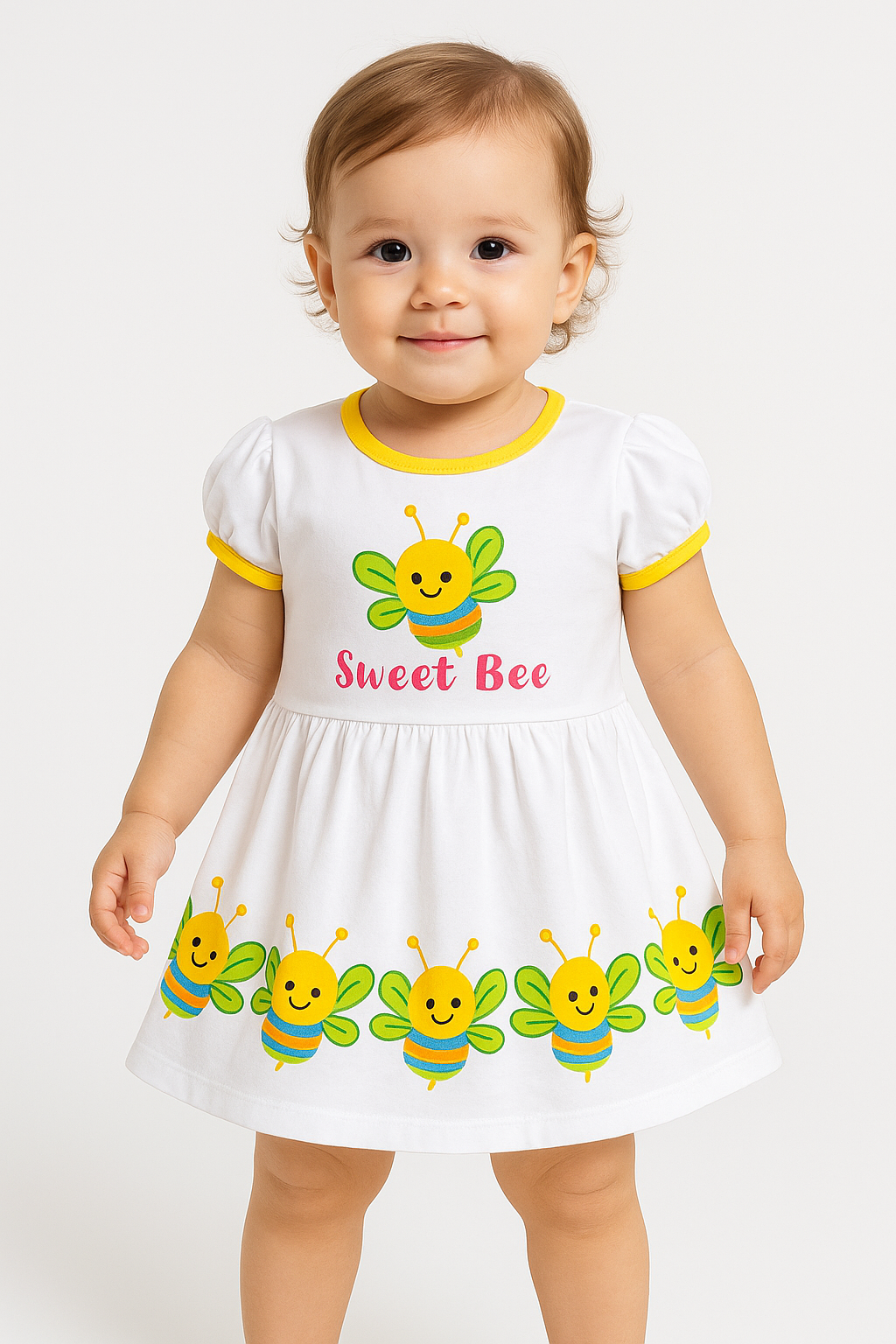 Baby Girl Floral Sleeveless Cotton Frock – Colorful Flower Print Dress with Bow