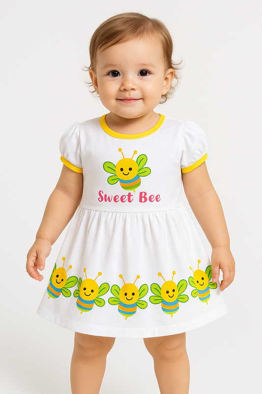 Baby Girl Floral Sleeveless Cotton Frock – Colorful Flower Print Dress with Bow