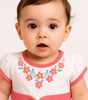 Baby Girl Cotton Frock – White Floral Print with Pink Border