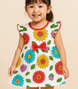Baby Girl Cap Sleeve Cotton Frock with Colorful Floral Print and Red Bow – Summer Dress