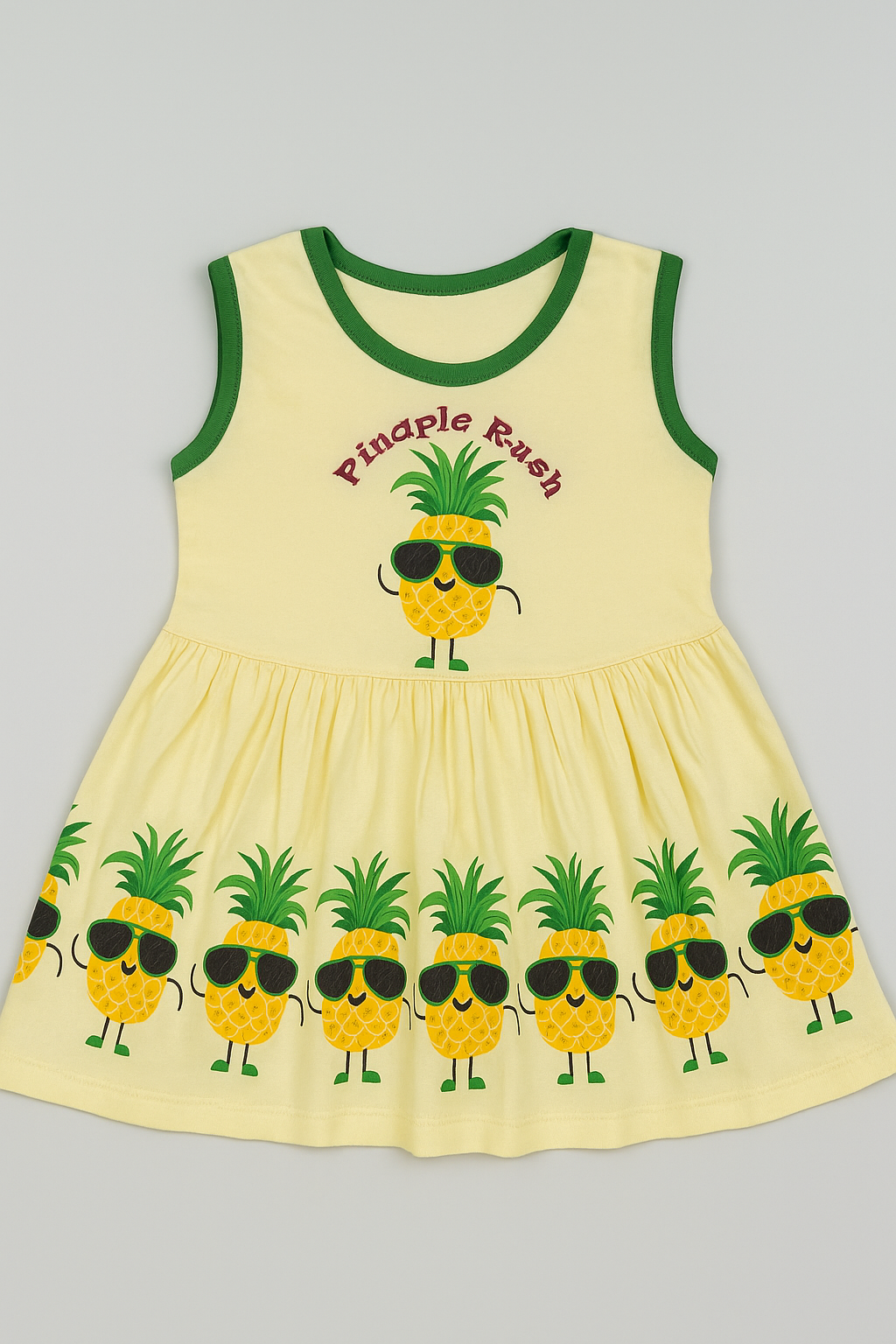 Baby Girl Sleeveless Cotton Frock – “Pineapple Cool” Printed Summer Dress