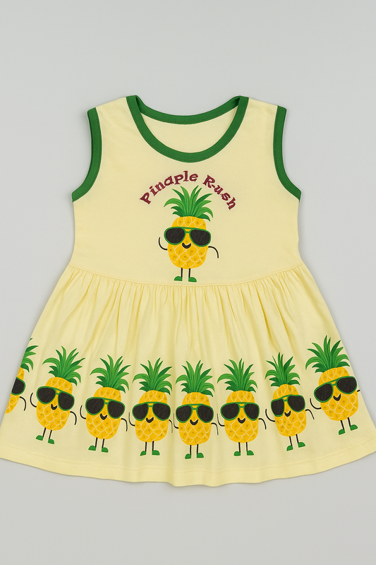Baby Girl Sleeveless Cotton Frock – “Pineapple Cool” Printed Summer Dress