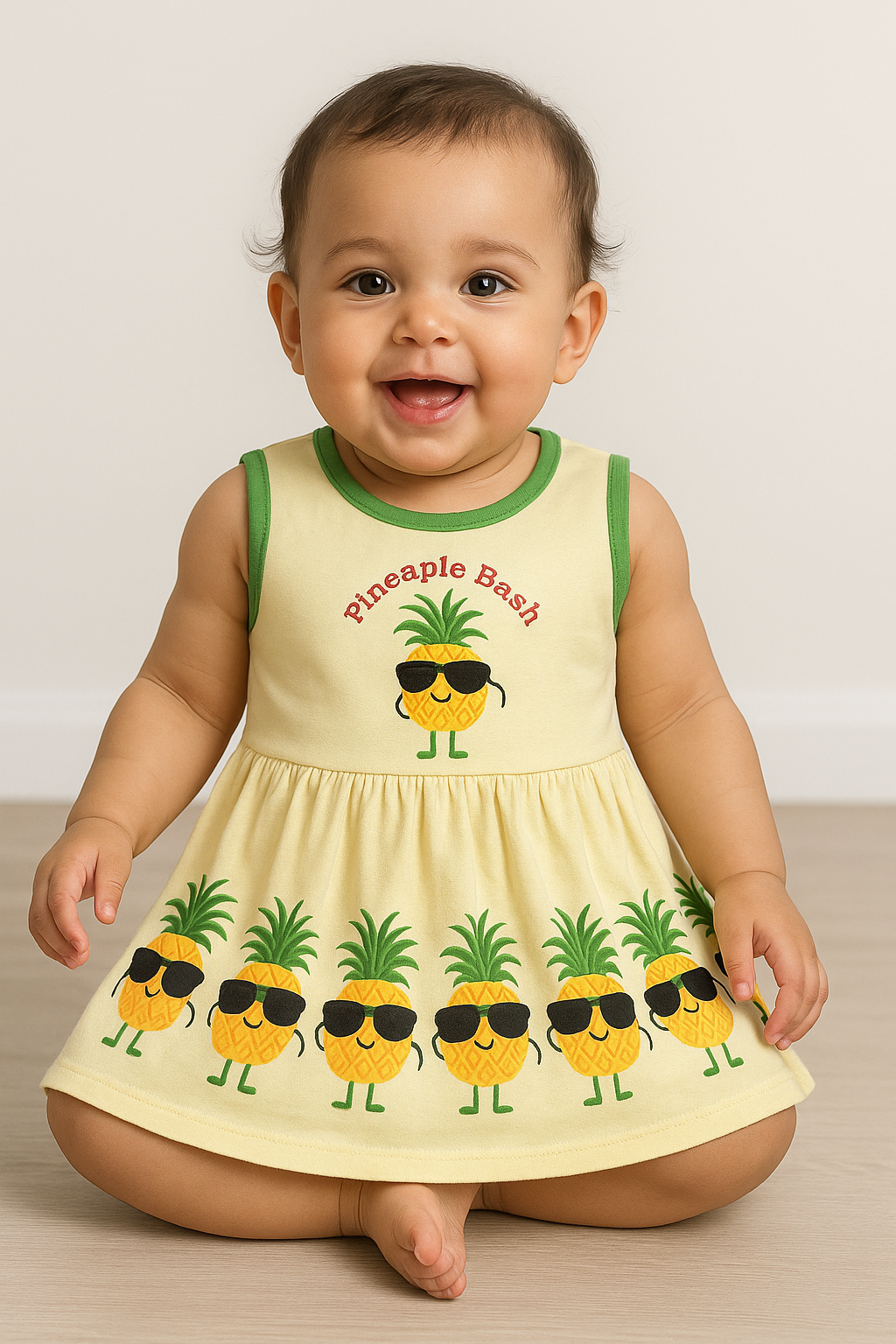 Baby Girl Sleeveless Cotton Frock – “Pineapple Cool” Printed Summer Dress