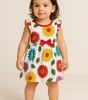 Baby Girl Cap Sleeve Cotton Frock with Colorful Floral Print and Red Bow – Summer Dress