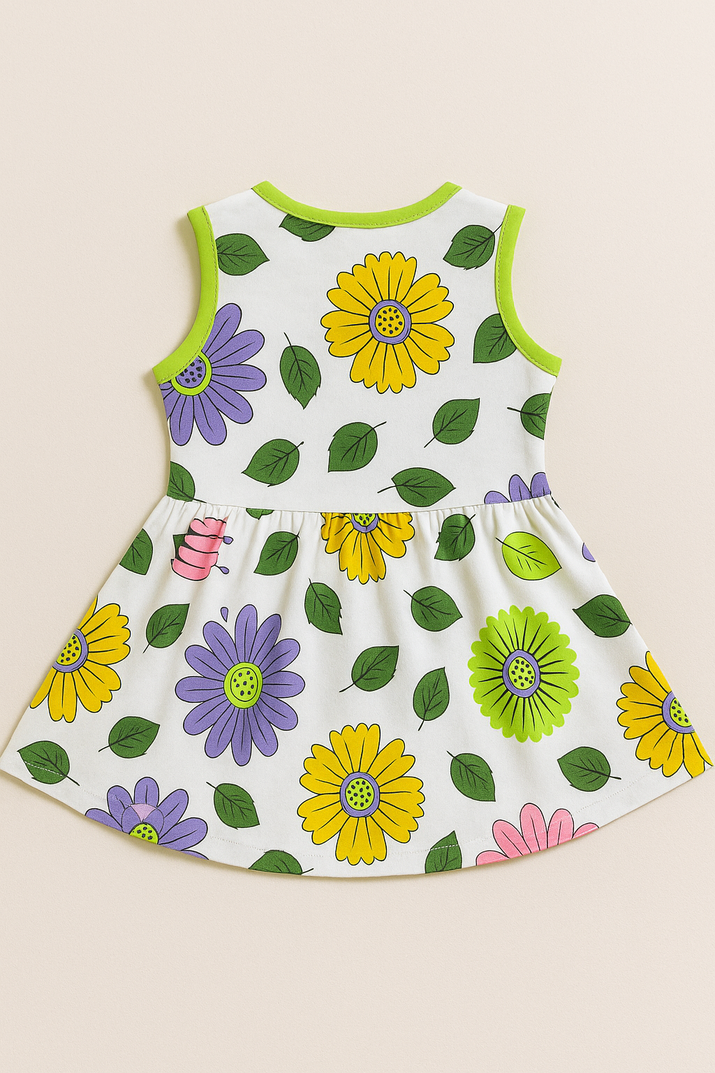 Baby Girl Floral Sleeveless Cotton Frock – Colorful Flower Print Dress with Bow