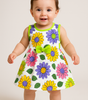Baby Girl Floral Sleeveless Cotton Frock – Colorful Flower Print Dress with Bow