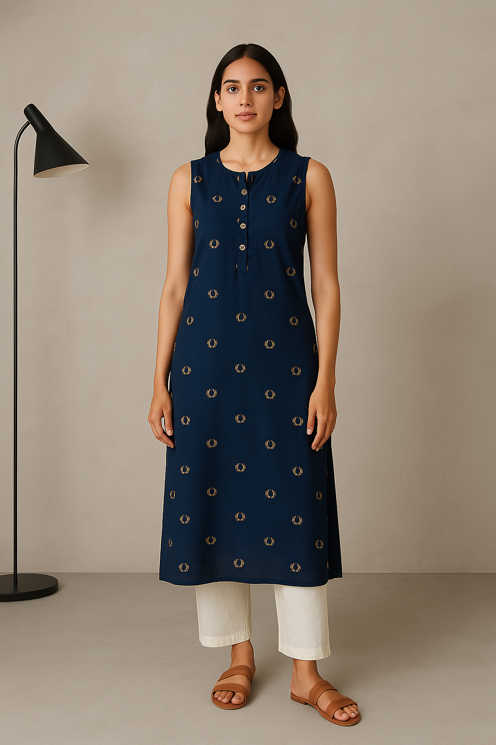 Navy Blue Sleeveless Kurti for Women – Stylish Casual & Office Wear