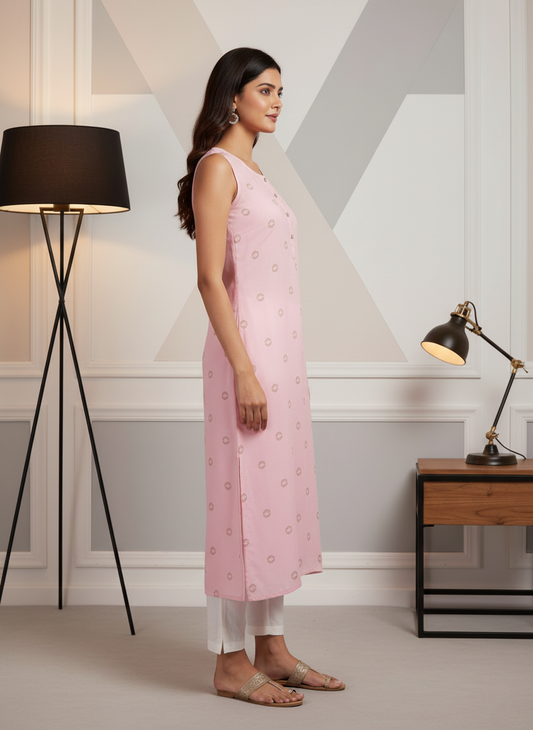 Light Pink Sleeveless Kurti for Women – Stylish Casual & Office Wear