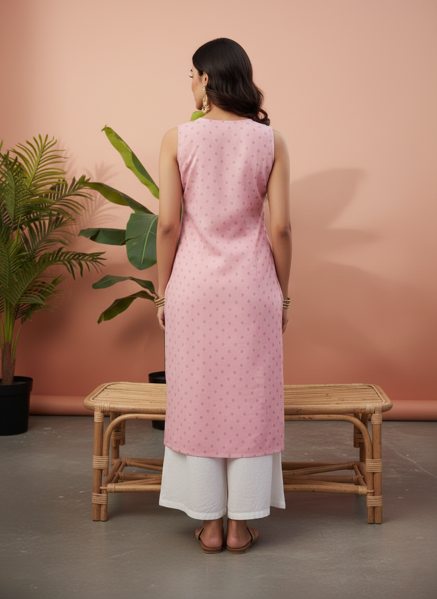 Light Pink Sleeveless Kurti for Women – Stylish Casual & Office Wear