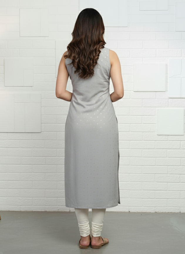 Gray Sleeveless Kurti for Women – Stylish Casual & Office Wear