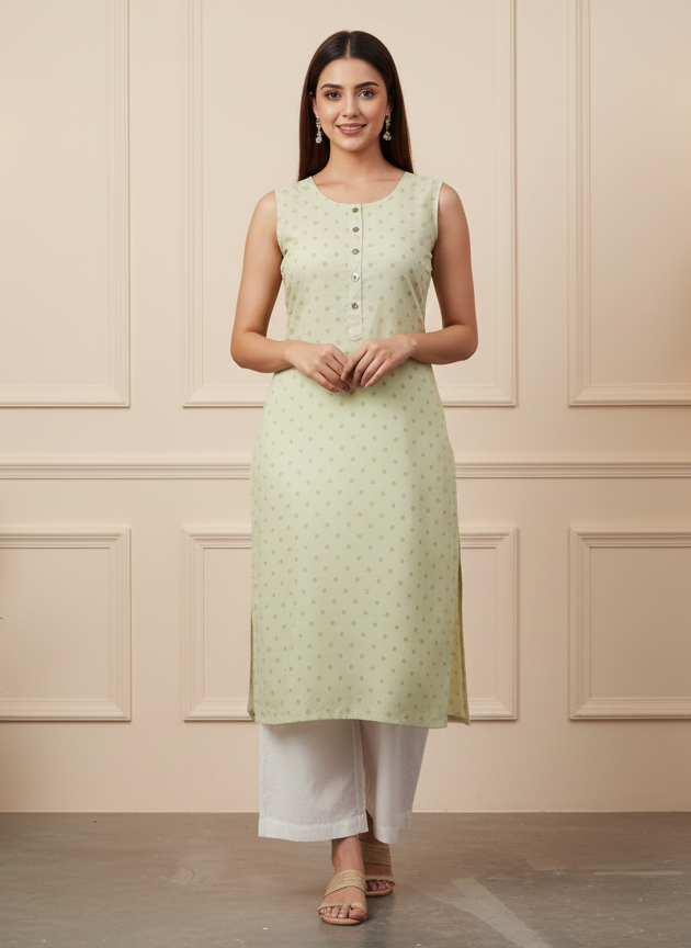 Light Green Sleeveless Kurti for Women – Elegant Summer Wear