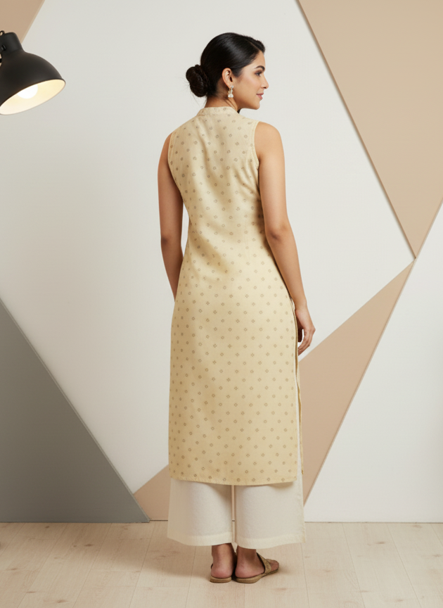 Light Yellow Sleeveless Kurti for Women – Stylish Casual & Office Wear