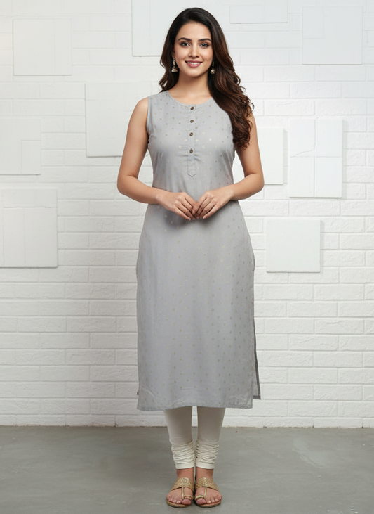 Gray Sleeveless Kurti for Women – Stylish Casual & Office Wear