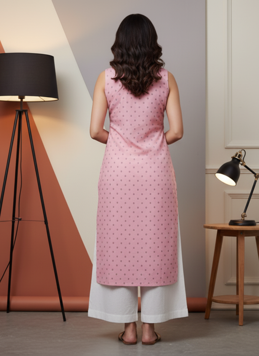 Light Pink Sleeveless Kurti for Women – Stylish Casual & Office Wear