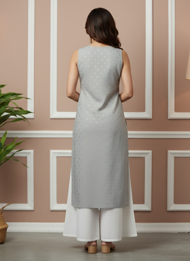 Gray Sleeveless Kurti for Women – Stylish Casual & Office Wear