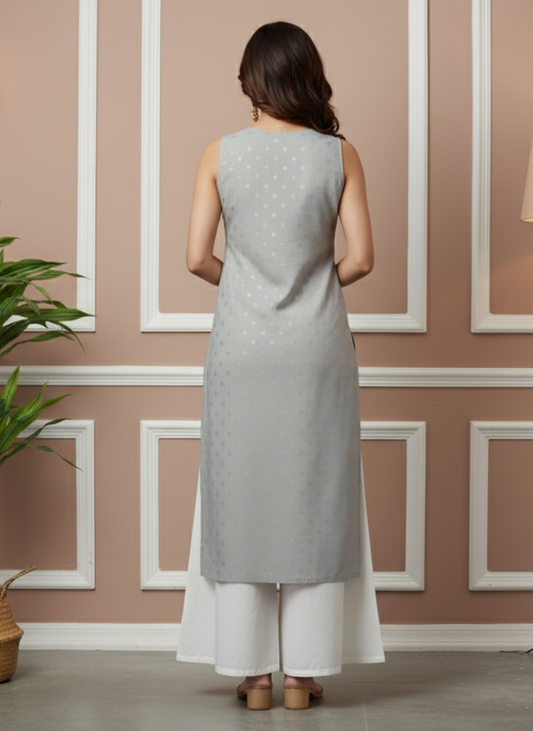 Gray Sleeveless Kurti for Women – Stylish Casual & Office Wear