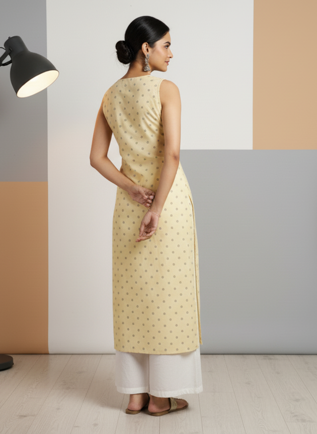 Light Yellow Sleeveless Kurti for Women – Stylish Casual & Office Wear