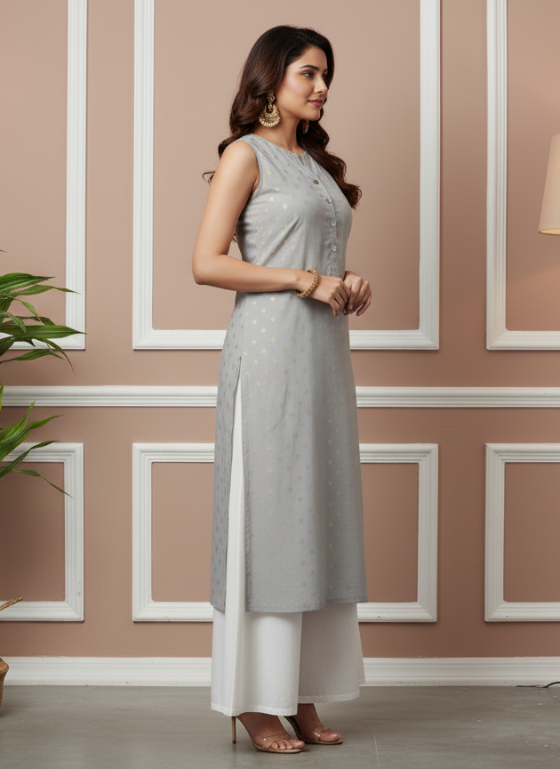 Gray Sleeveless Kurti for Women – Stylish Casual & Office Wear
