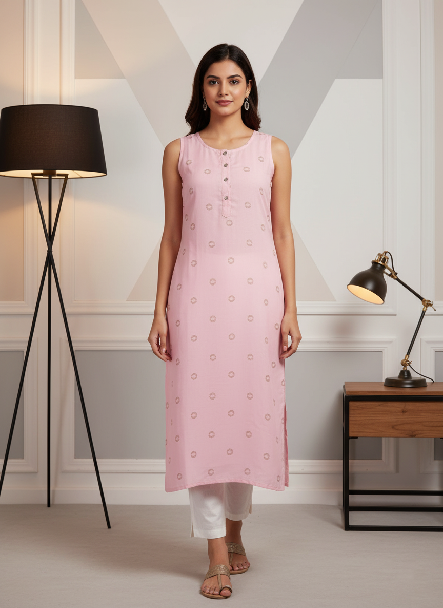 Light Pink Sleeveless Kurti for Women – Stylish Casual & Office Wear