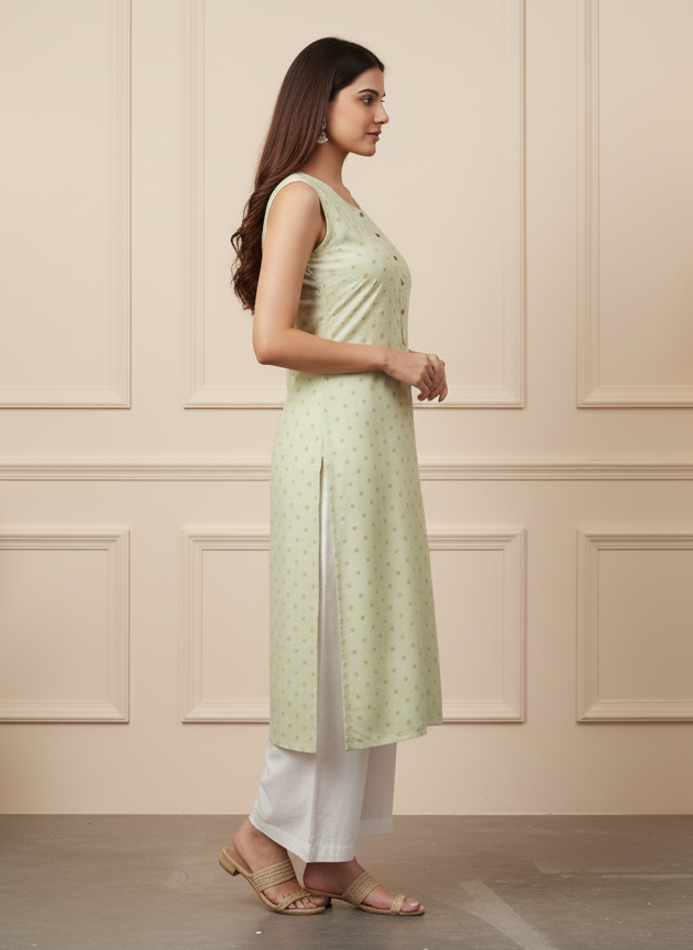 Light Green Sleeveless Kurti for Women – Elegant Summer Wear