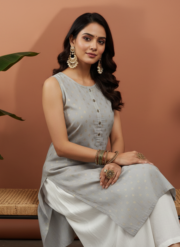 Gray Sleeveless Kurti for Women – Stylish Casual & Office Wear