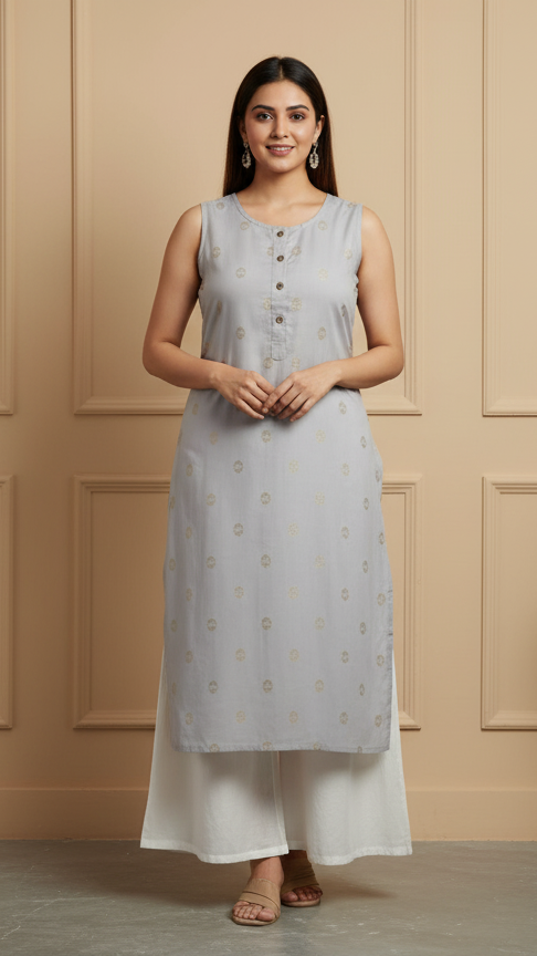 Gray Sleeveless Kurti for Women – Stylish Casual & Office Wear