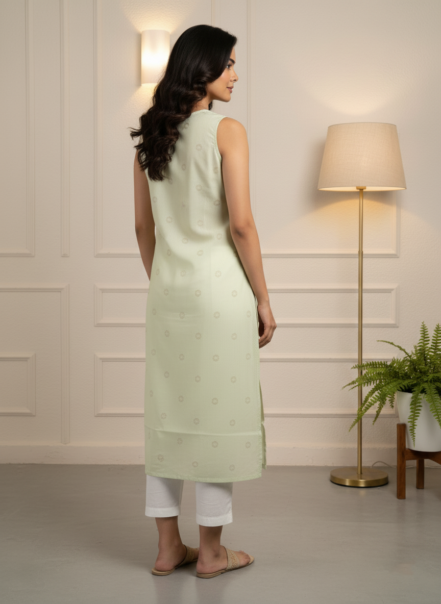 Light Green Sleeveless Kurti for Women – Elegant Summer Wear