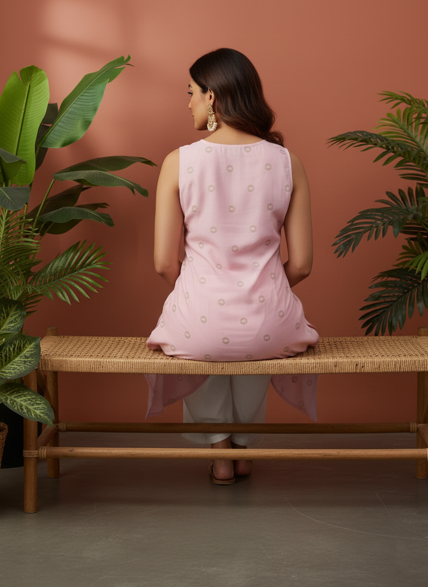 Light Pink Sleeveless Kurti for Women – Stylish Casual & Office Wear