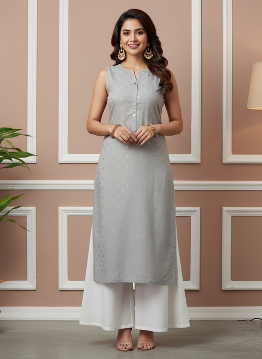 Gray Sleeveless Kurti for Women – Stylish Casual & Office Wear