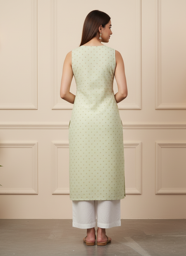 Light Green Sleeveless Kurti for Women – Elegant Summer Wear
