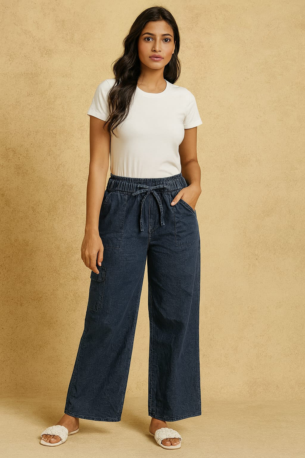 Women’s High-Rise Paperbag Waist Wide-Leg Denim Jeans | Trendy Casual Pants